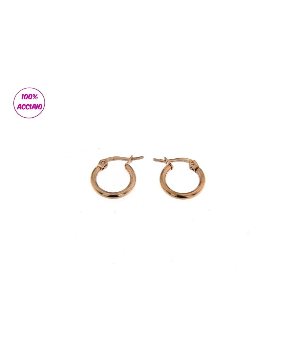 orecchini acciaio cerchi colore oro rosa diametro 1.5cm