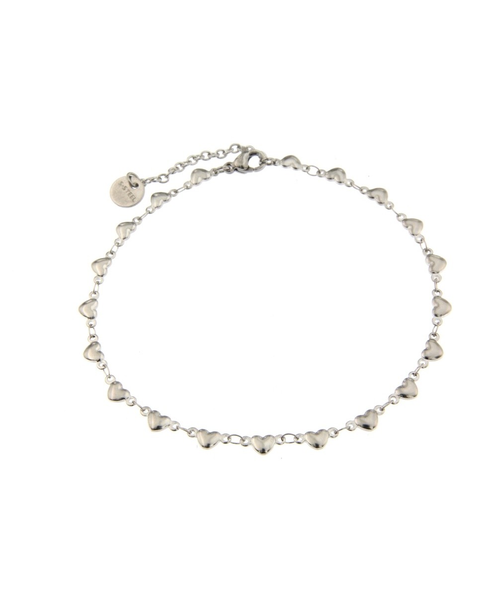 cavigliera in acciaio inox catena cuori