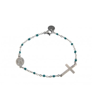 bracciale rosario donna catena smaltata colore azzurro