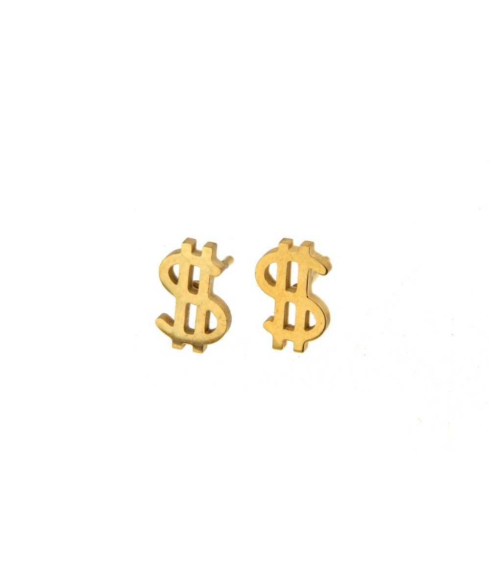 orecchini dollaro in acciaio finitura oro