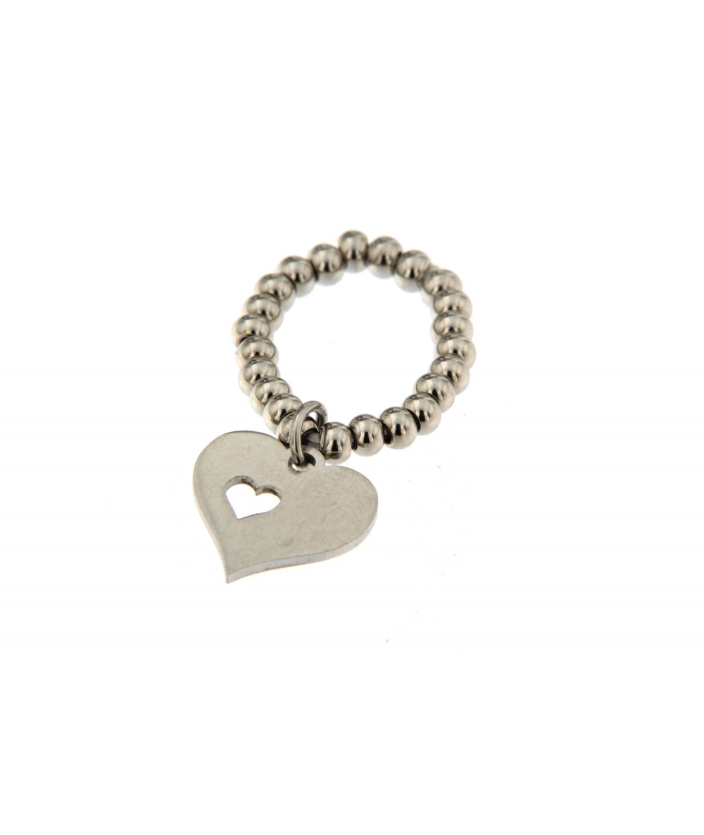 anello elastico in acciaio con pendente cuore