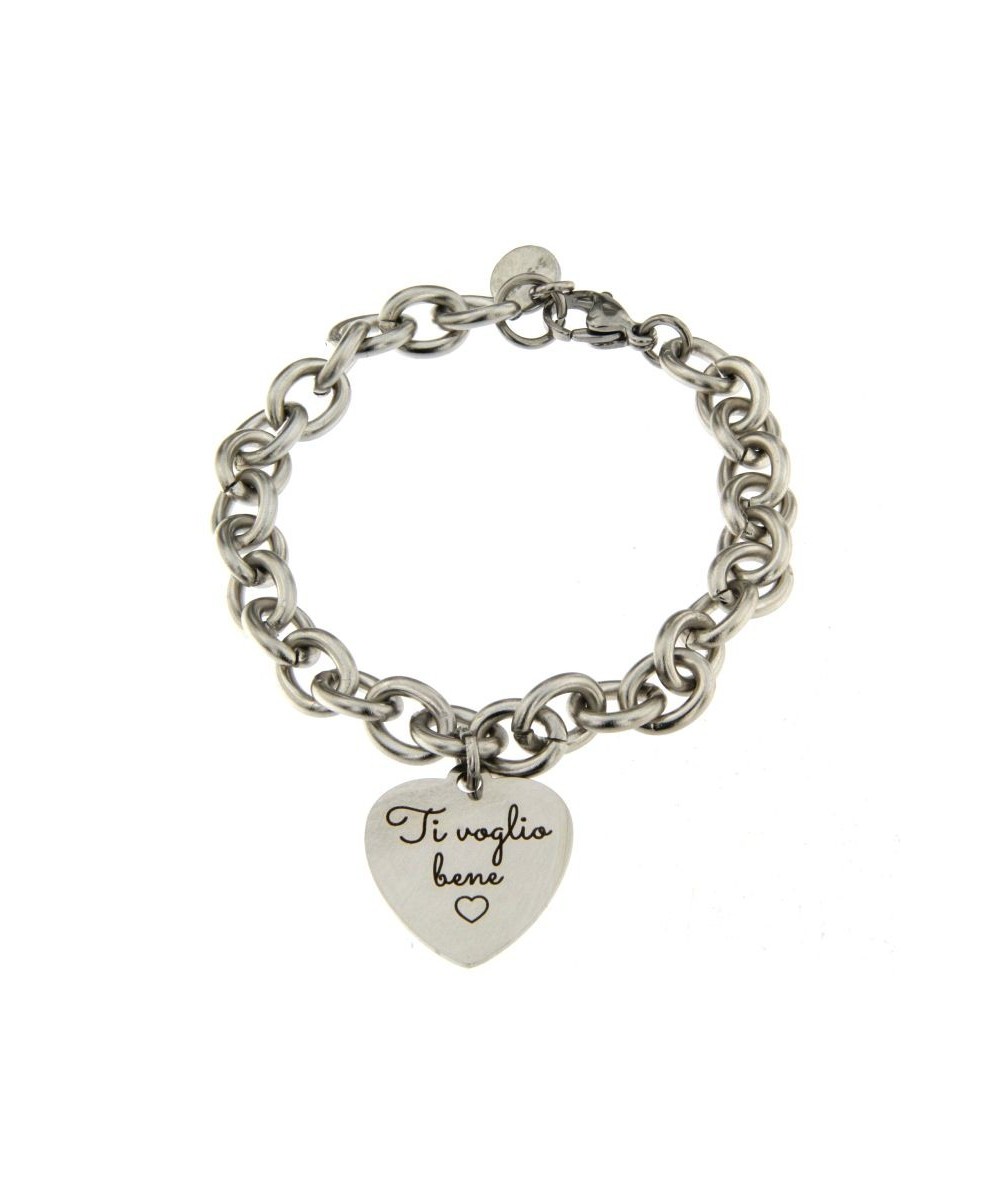 bracciale acciaio con pendente cuore inciso Ti voglio bene
