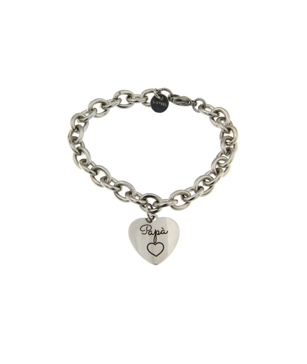 bracciale acciaio con pendente cuore inciso scritta papà