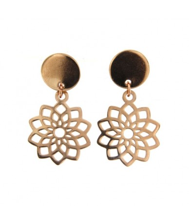 orecchini in acciaio finitura oro rosa con pendenti fiori traforati