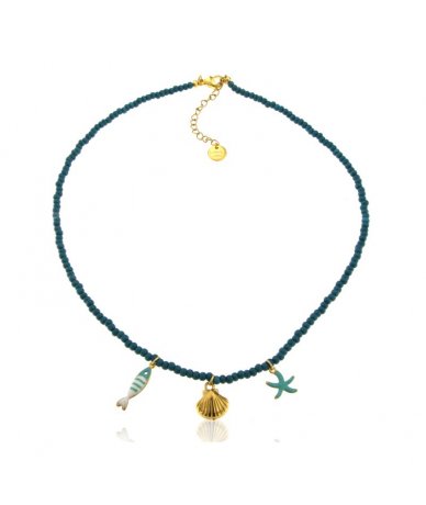 Collana blu con perline in...