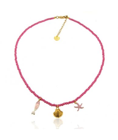 Collana rosa con perline in...
